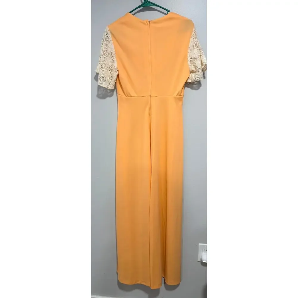 Vintage Joni Blair of California Maxi Dress with Lace Sleeves size 14 (modern 8) - Picture 2 of 7